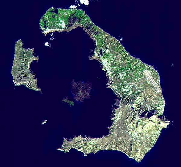 Satellitbild över Santorini