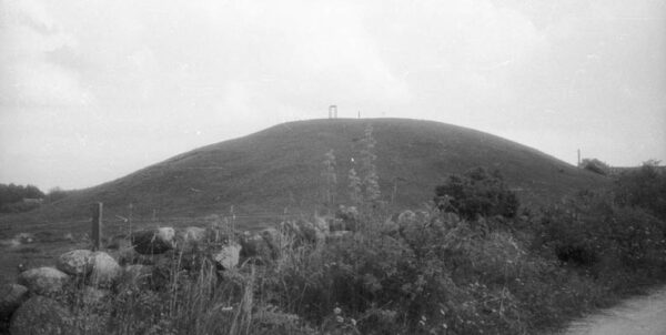 Svartvitt fotografi föreställande skalunda hög