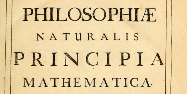 Titelsida av bok med texten Philosophiæ Naturalis Principia Mathematica