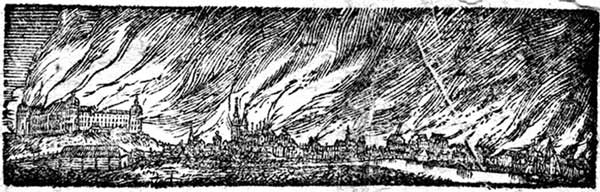Illustration över brinnande Uppsala