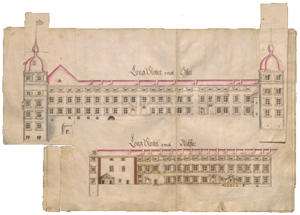 Ritning av två fasader på Uppsala slott